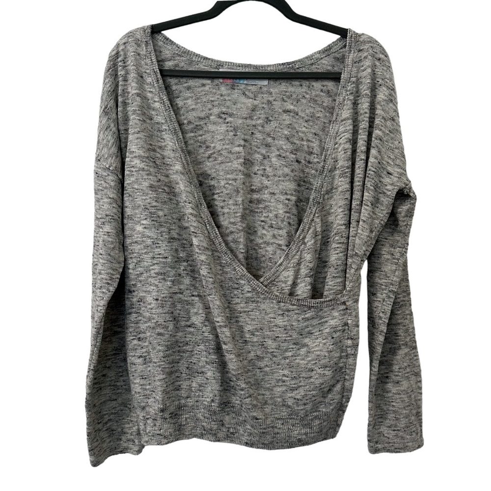 FP Beach Women's Boho Oversized Faux Wrap Grey Top Cotton Acrylic & Linen Size S